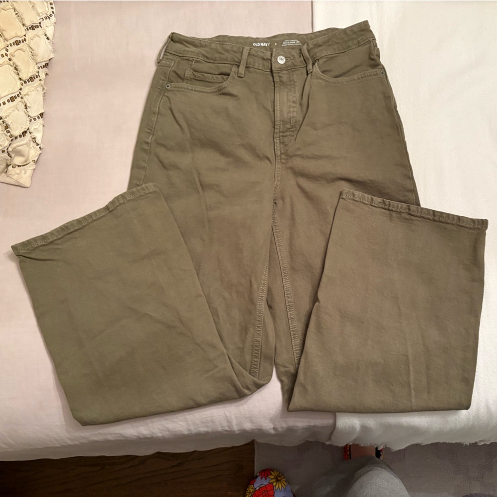 old navy stretchy green high rise wide leg jeans